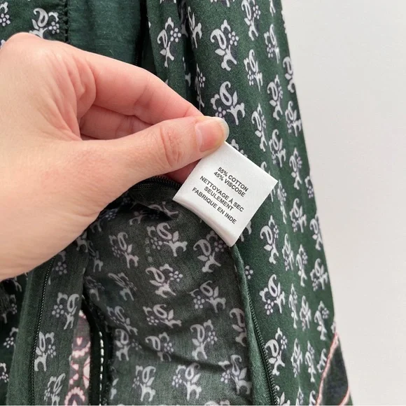 Sea New York NY blouse green pattern cotton top tassels boho bohemian India 2 XS - Picture 8 of 10